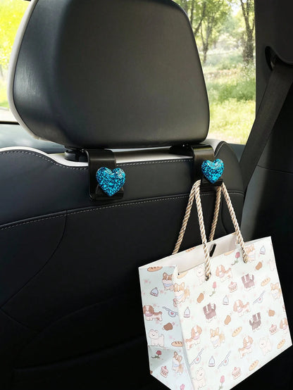 1/2pcs Heart-Shaped Car Hook Glitter Resin Accessory Decoration Car Seat Back Hook Car Interior Storage Multi-Function Car Interior Supplies