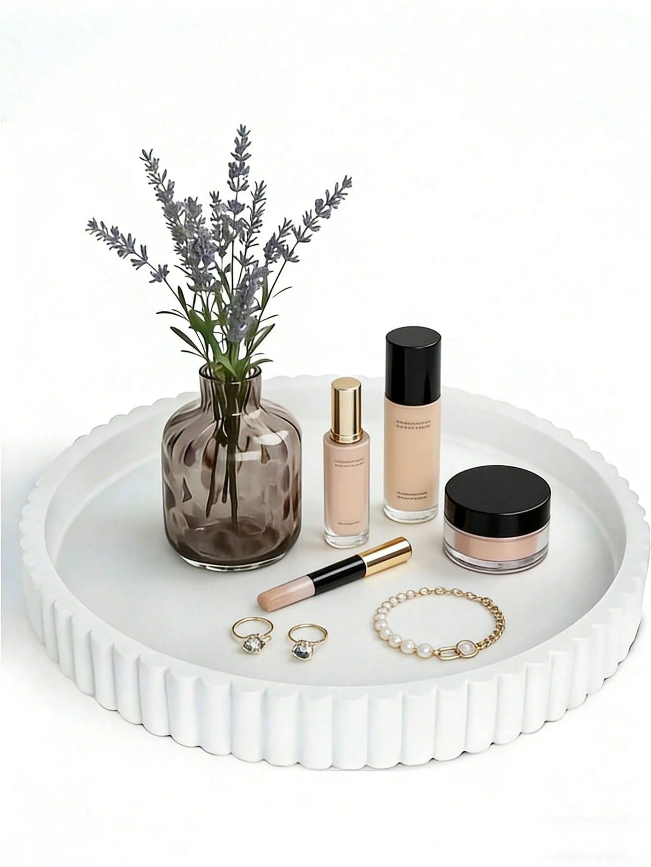 1/2pcs Round Vanity Storage Tray, Countertop Soap Dispenser Tray, Bathroom Countertop Tray, Hand Soap Shampoo Perfume Storage Tray, Jewelry Display Tray, For Daily Accessories And Decor Storage Tray