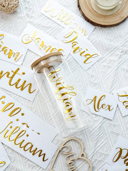 1/3/5 Pcs Personalized Name Stickers, Custom Text Glitter Name Stickers, Suitable For Water Bottles, Lunch Boxes, Wedding Party Stickers, Back-To-School Season, Daily Use, Halloween, Teacher's Day, Ch