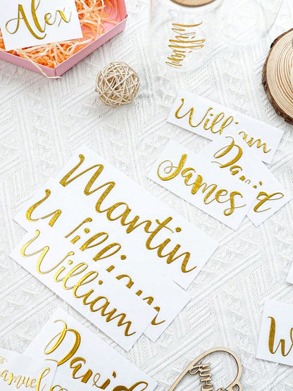 1/3/5 Pcs Personalized Name Stickers, Custom Text Glitter Name Stickers, Suitable For Water Bottles, Lunch Boxes, Wedding Party Stickers, Back-To-School Season, Daily Use, Halloween, Teacher's Day, Ch