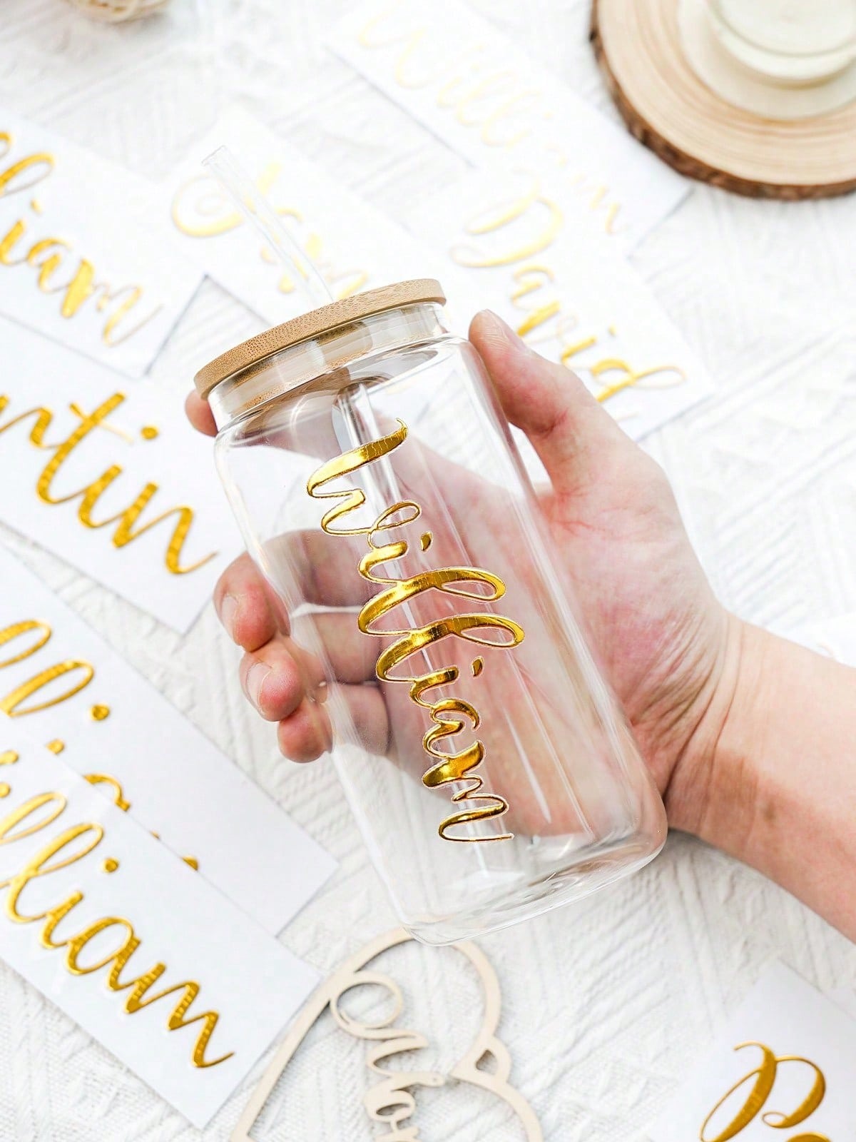 1/3/5 Pcs Personalized Name Stickers, Custom Text Glitter Name Stickers, Suitable For Water Bottles, Lunch Boxes, Wedding Party Stickers, Back-To-School Season, Daily Use, Halloween, Teacher's Day, Ch