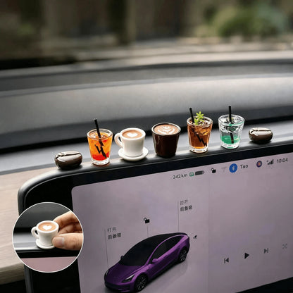 1/3/7pcs Mini Coffee Cup Car Ornament, American Healing Style Beverage Decor, Resin Decorative Item, Dashboard, Rearview Mirror Ornament, Desktop Small Decor, Car Interior Healing Decor, Car Accessori