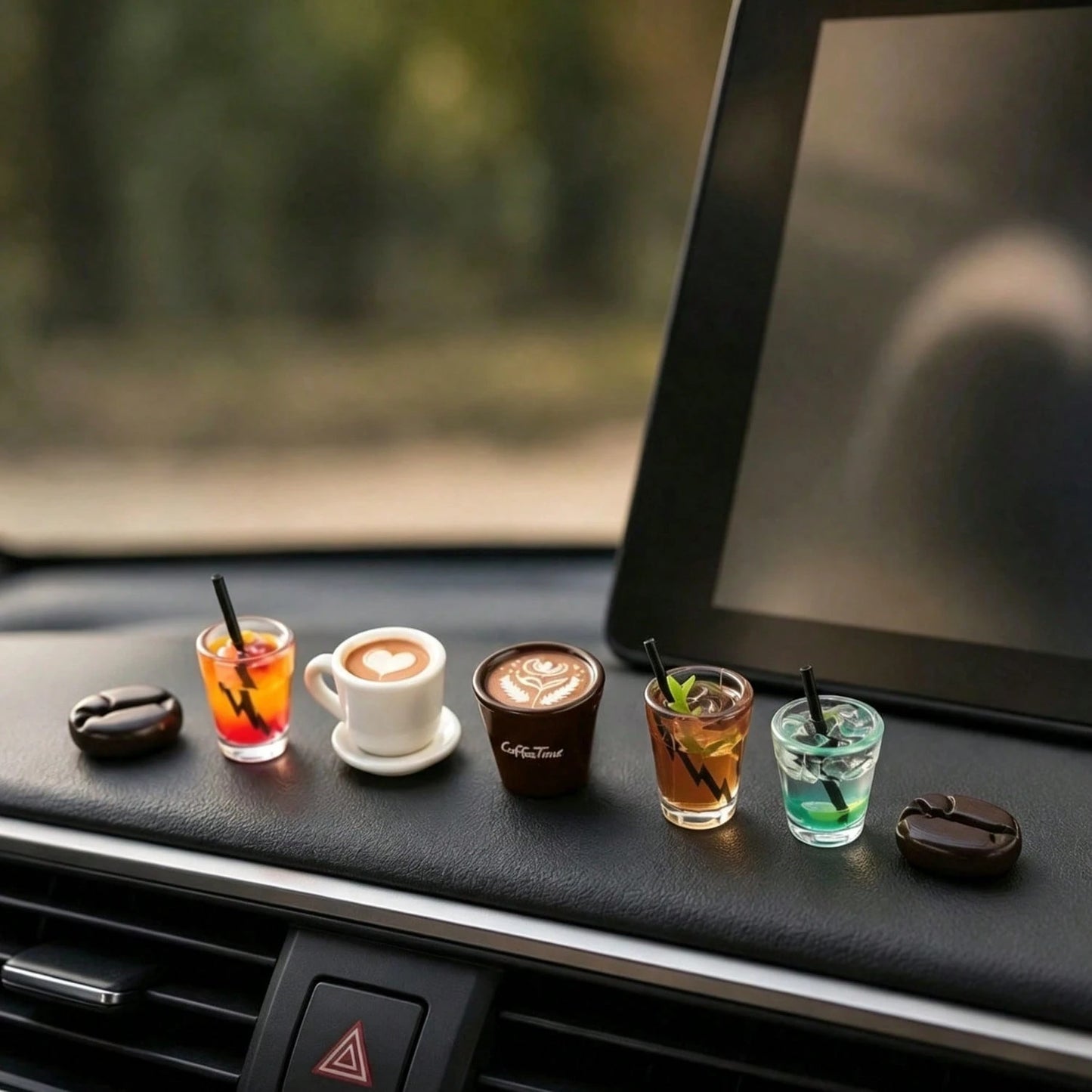1/3/7pcs Mini Coffee Cup Car Ornament, American Healing Style Beverage Decor, Resin Decorative Item, Dashboard, Rearview Mirror Ornament, Desktop Small Decor, Car Interior Healing Decor, Car Accessori