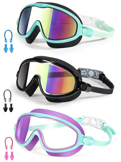 1/3pcs Kids Swimming Goggles, Anti-Fog Wide Vision Leakproof Swim Goggles (For 3-15 Years Old), Includes Ear Plugs & Nose Clip, Back To School