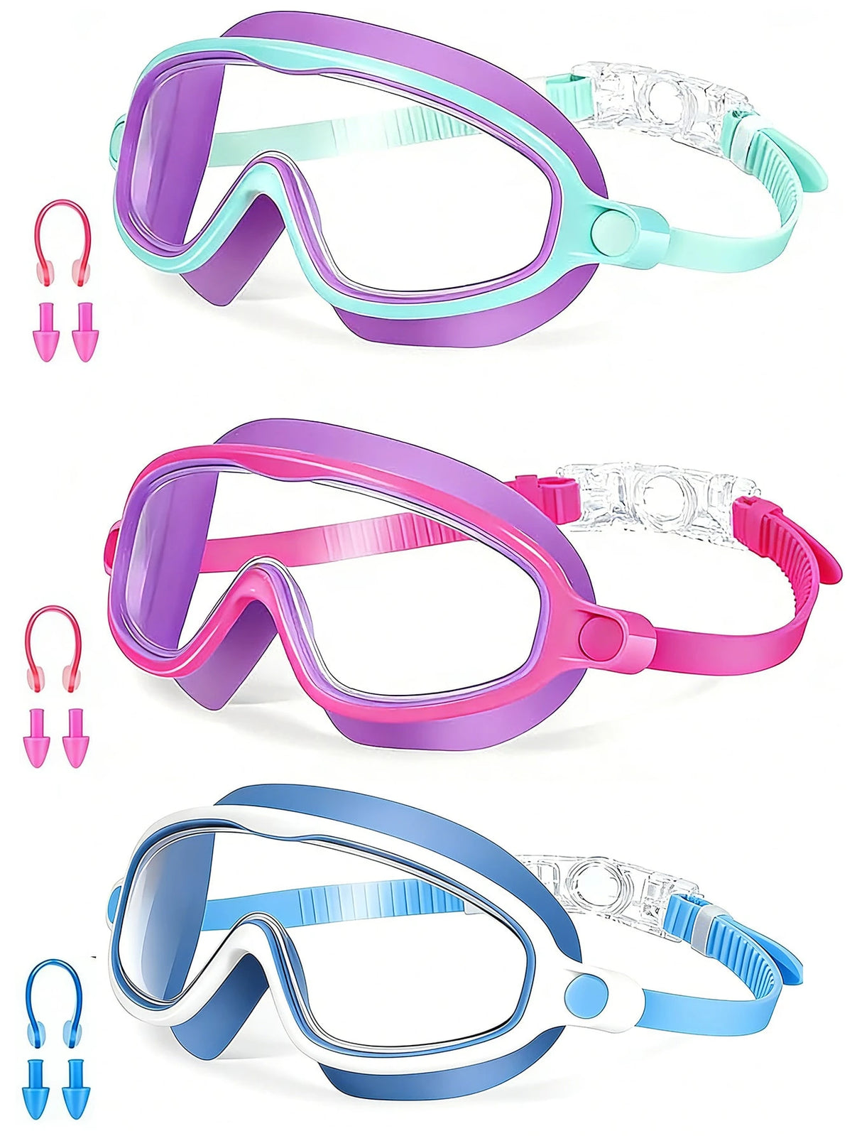 1/3pcs Kids Swimming Goggles, Anti-Fog Wide Vision Leakproof Swim Goggles (For 3-15 Years Old), Includes Ear Plugs & Nose Clip, Back To School