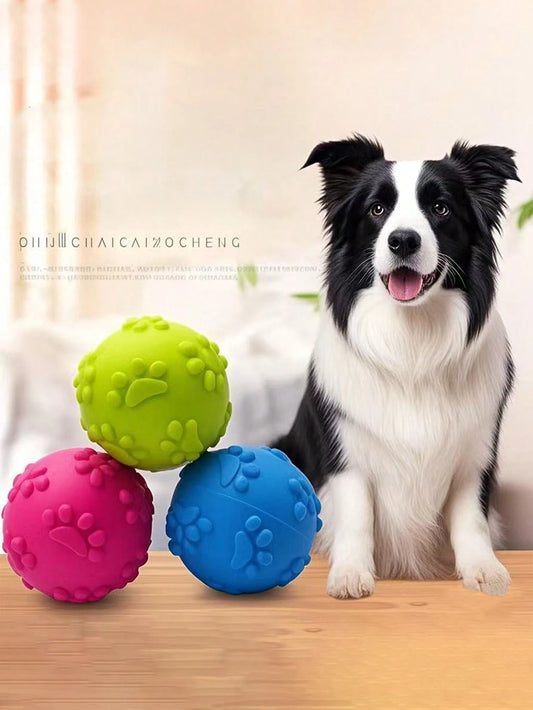1/3pcs Natural Latex Rubber Squeaky Ball Dog Toys- (Paw Shaped) Suitable For Small To Medium Dogs & Puppies| Durable, Cute Puppy Paw Design, For Playing, Fetching, Chewing| Relieve Separation Anxie