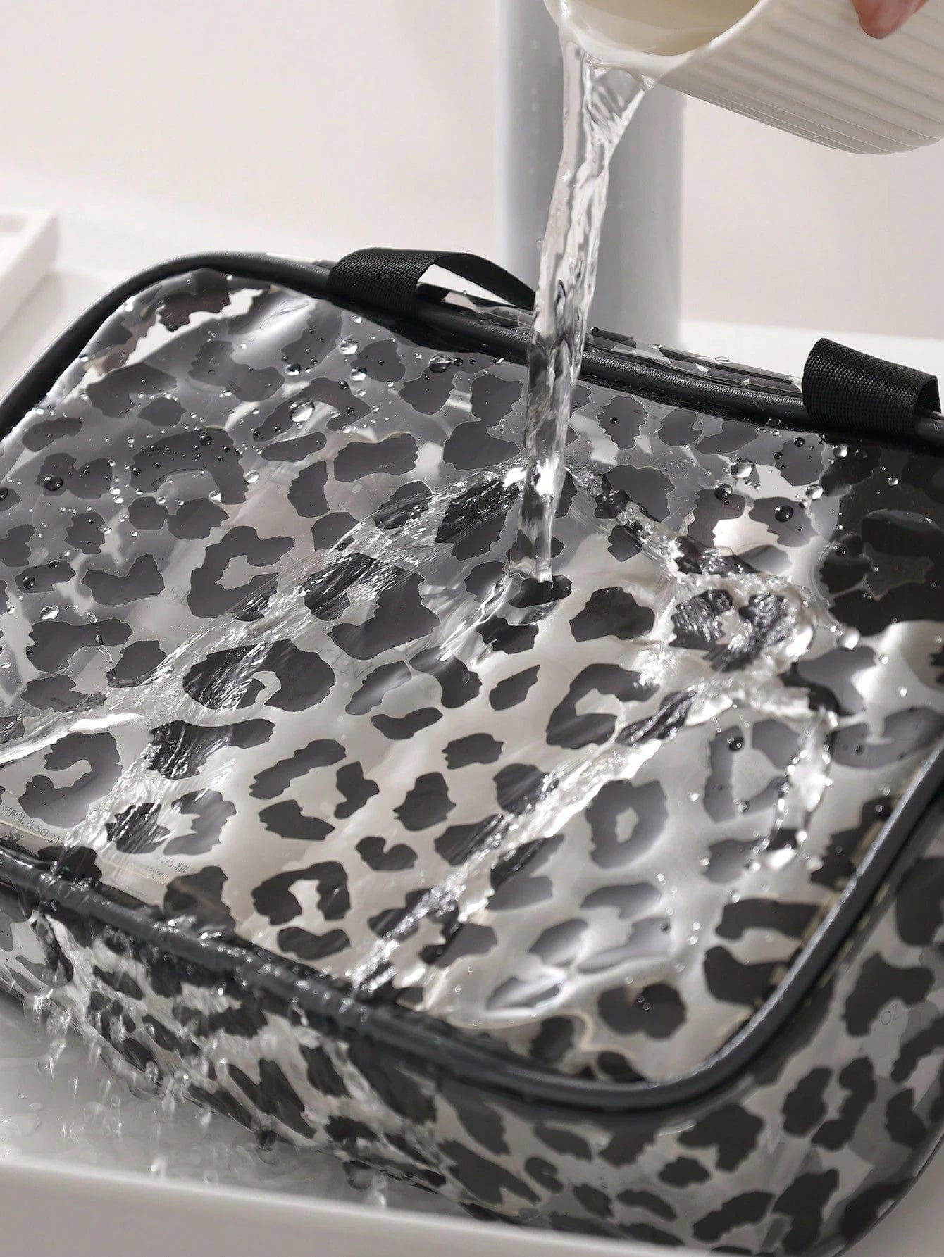 1/3pcs Transparent Zipper Travel Toiletry Bag, Black Leopard Print Portable Large Capacity Makeup Organizer, Multi-Functional Waterproof PVC Cosmetic Bag Set, Beach Bag, Vacation Essential, Lightweigh