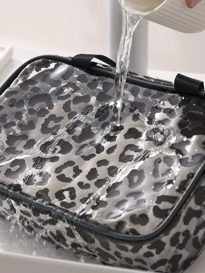 1/3pcs Transparent Zipper Travel Toiletry Bag, Black Leopard Print Portable Large Capacity Makeup Organizer, Multi-Functional Waterproof PVC Cosmetic Bag Set, Beach Bag, Vacation Essential, Lightweigh