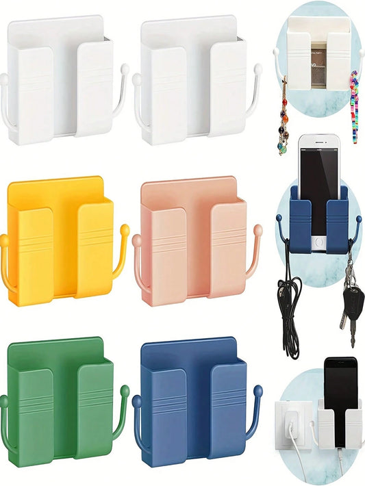 1/3pcs Wall Mounted Mobile Phone Stand, Plastic Charging Holder, Remote Control Holder, Jewelry Key Storage Rack (Multiple Colors) For Household