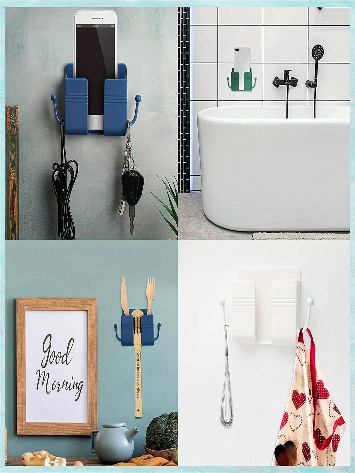 1/3pcs Wall Mounted Mobile Phone Stand, Plastic Charging Holder, Remote Control Holder, Jewelry Key Storage Rack (Multiple Colors) For Household