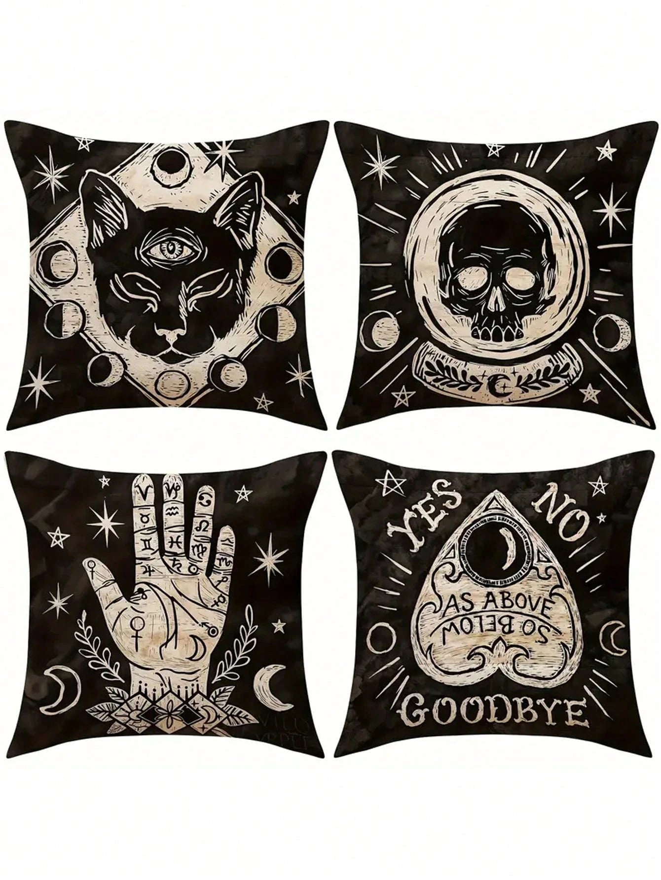 1/4 Pcs Soft Skull Cat Pattern Pillow Case, Size 17.7" X 17.7", Single-Sided Print, Suitable For Room, Office, Home, Car Decor, Autumn Decor, Room Decor
