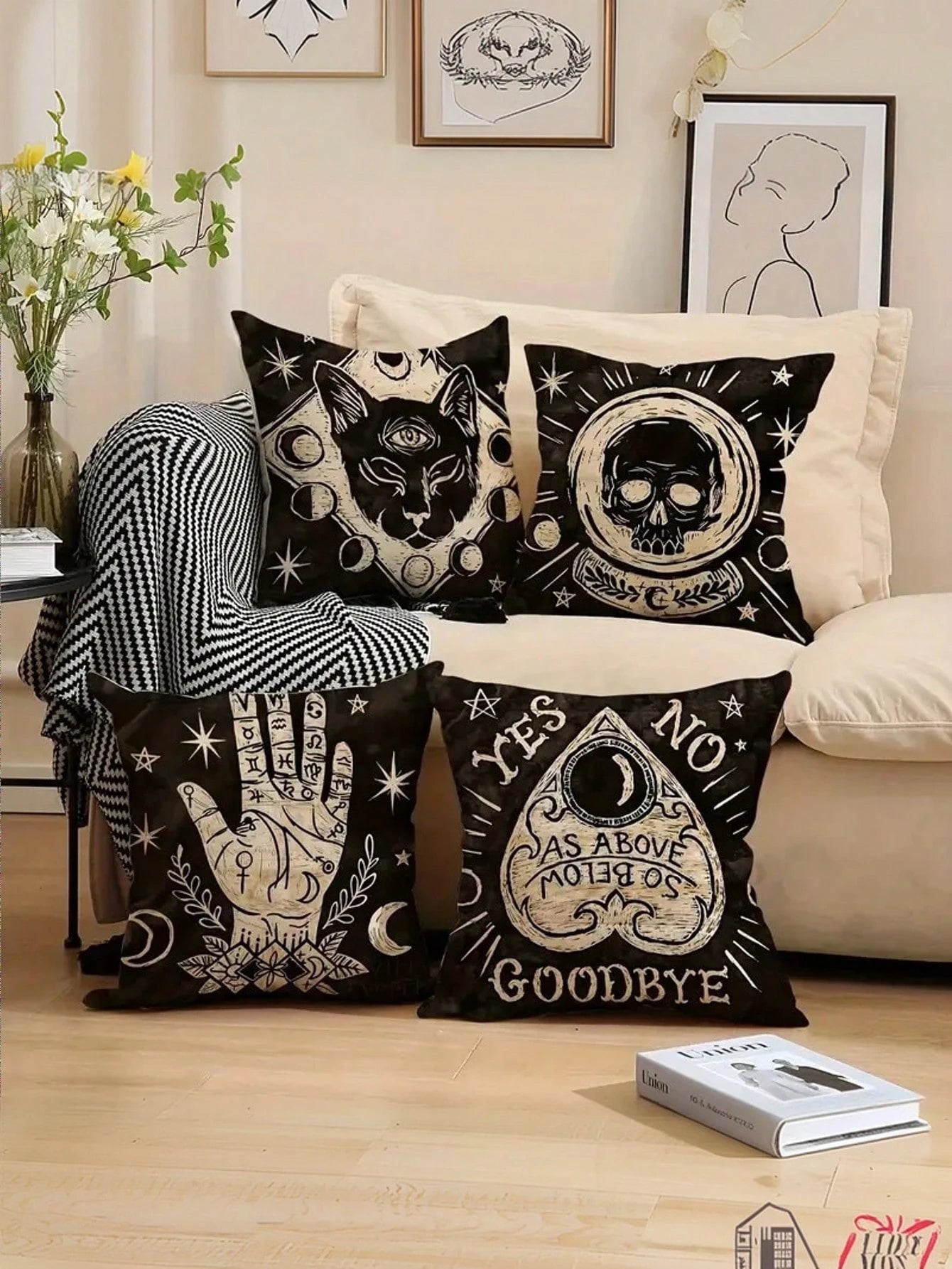 1/4 Pcs Soft Skull Cat Pattern Pillow Case, Size 17.7" X 17.7", Single-Sided Print, Suitable For Room, Office, Home, Car Decor, Autumn Decor, Room Decor