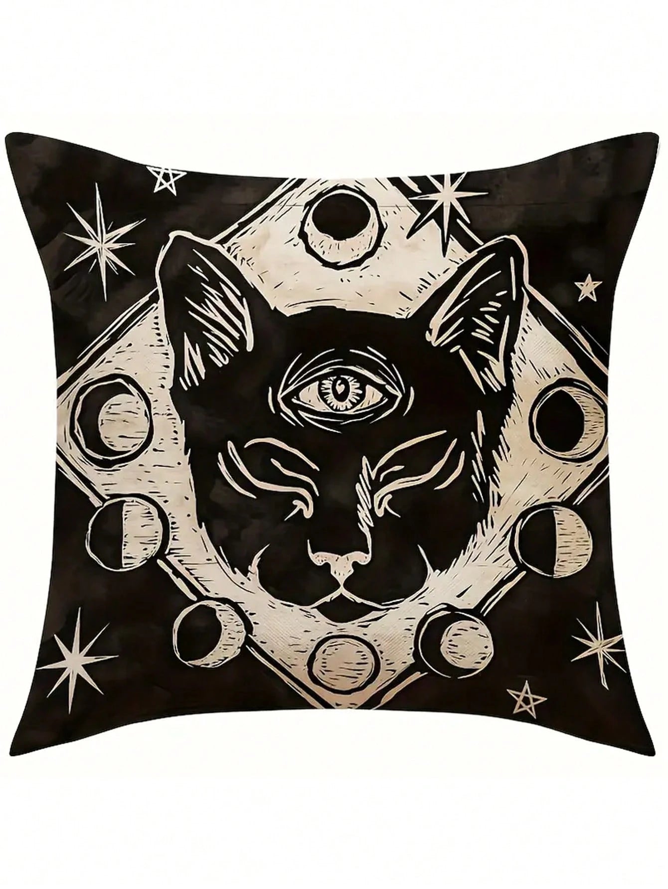 1/4 Pcs Soft Skull Cat Pattern Pillow Case, Size 17.7" X 17.7", Single-Sided Print, Suitable For Room, Office, Home, Car Decor, Autumn Decor, Room Decor