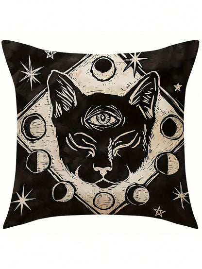 1/4 Pcs Soft Skull Cat Pattern Pillow Case, Size 17.7" X 17.7", Single-Sided Print, Suitable For Room, Office, Home, Car Decor, Autumn Decor, Room Decor