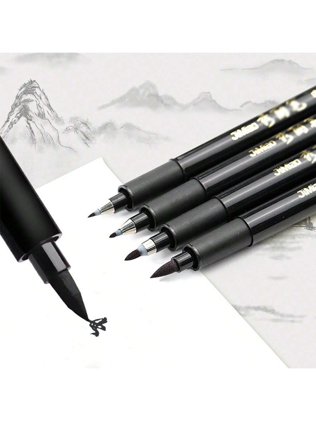 1/4pcs Calligraphy Pen Set, For Handwriting Fonts- Fine And Brush Tip, Refillable Black Ink, Ergonomic Oval Barrel, Lightweight Plastic Material, Ideal For Writing, Art And Painting