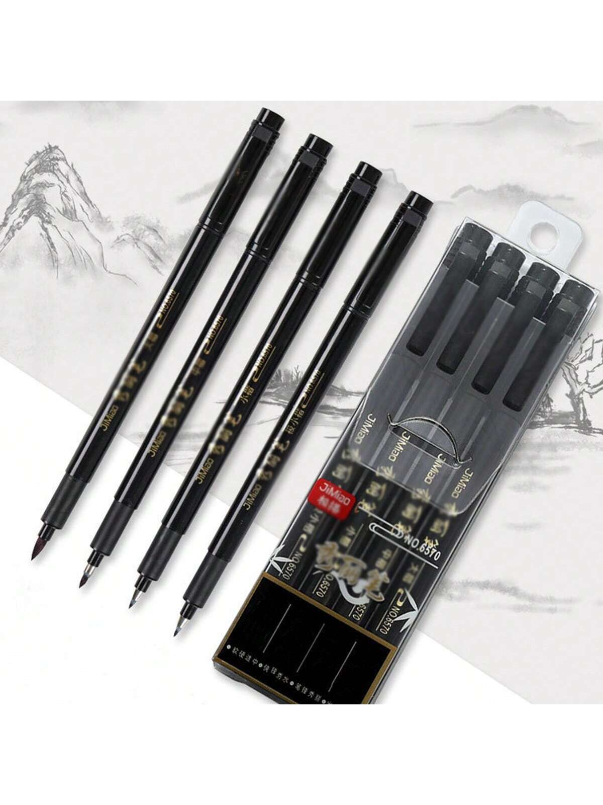 1/4pcs Calligraphy Pen Set, For Handwriting Fonts- Fine And Brush Tip, Refillable Black Ink, Ergonomic Oval Barrel, Lightweight Plastic Material, Ideal For Writing, Art And Painting