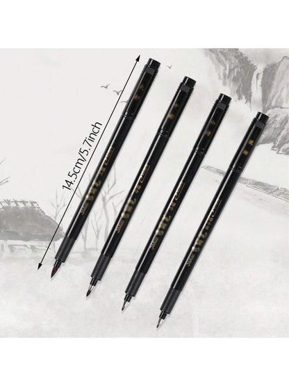 1/4pcs Calligraphy Pen Set, For Handwriting Fonts- Fine And Brush Tip, Refillable Black Ink, Ergonomic Oval Barrel, Lightweight Plastic Material, Ideal For Writing, Art And Painting