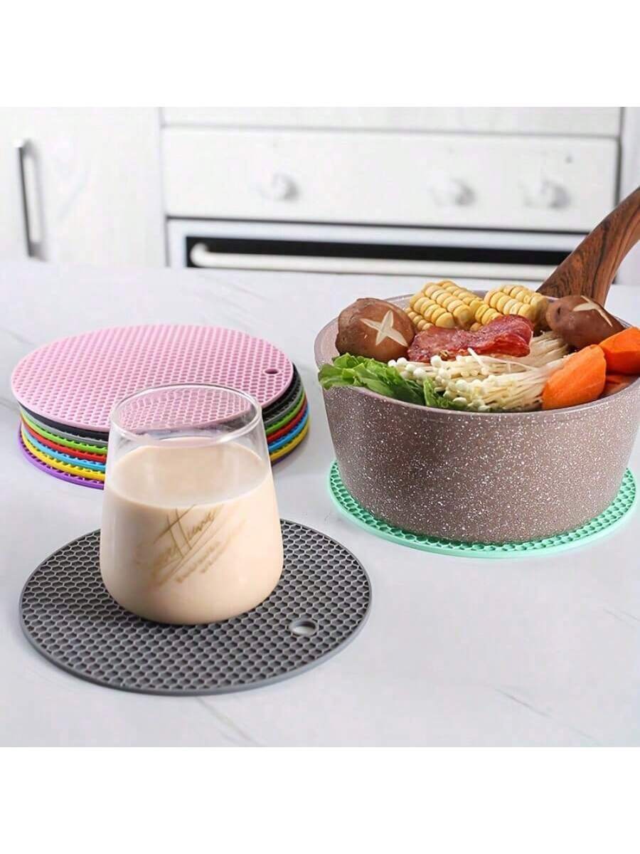 1/4pcs Multifunctional Round Heat Resistant Silicone Mat Cup Coasters Non-Slip Pot Holder Table Placemat Restaurant Accessories Tool