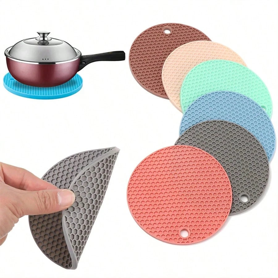 1/4pcs Multifunctional Round Heat Resistant Silicone Mat Cup Coasters Non-Slip Pot Holder Table Placemat Restaurant Accessories Tool