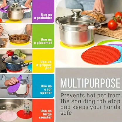 1/4pcs Multifunctional Round Heat Resistant Silicone Mat Cup Coasters Non-Slip Pot Holder Table Placemat Restaurant Accessories Tool