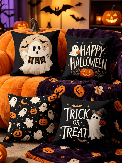 1/4pcs New Halloween Pattern Pillowcase, Halloween-Themed Cushion Cover, Decorative Pillowcase, Square Pillowcase, Halloween Decoration, Decorative Pillow, Suitable For Living Room, Sofa, And Bedroom