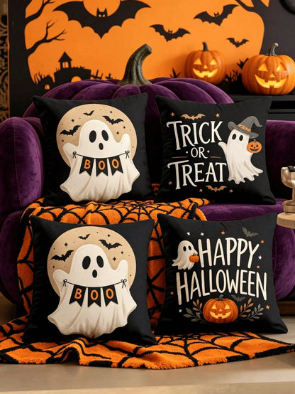 1/4pcs New Halloween Pattern Pillowcase, Halloween-Themed Cushion Cover, Decorative Pillowcase, Square Pillowcase, Halloween Decoration, Decorative Pillow, Suitable For Living Room, Sofa, And Bedroom