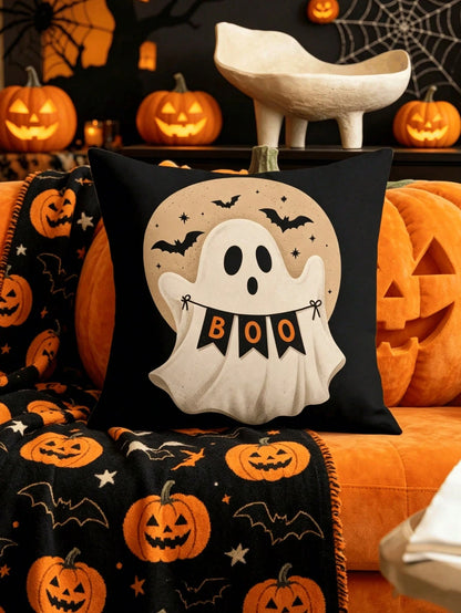 1/4pcs New Halloween Pattern Pillowcase, Halloween-Themed Cushion Cover, Decorative Pillowcase, Square Pillowcase, Halloween Decoration, Decorative Pillow, Suitable For Living Room, Sofa, And Bedroom