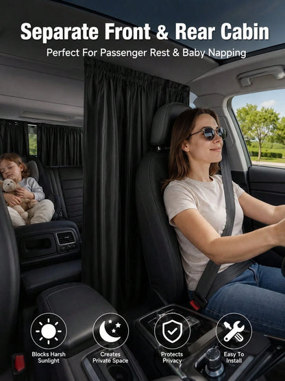 1/4pcs Ull Car Privacy Partition Curtain + Side Window Curtain Set, 95% Blackout UV Protection Rear Seat Partition Curtain, Easy Install Black Sunshade Vehicle Privacy Window Curtain Set