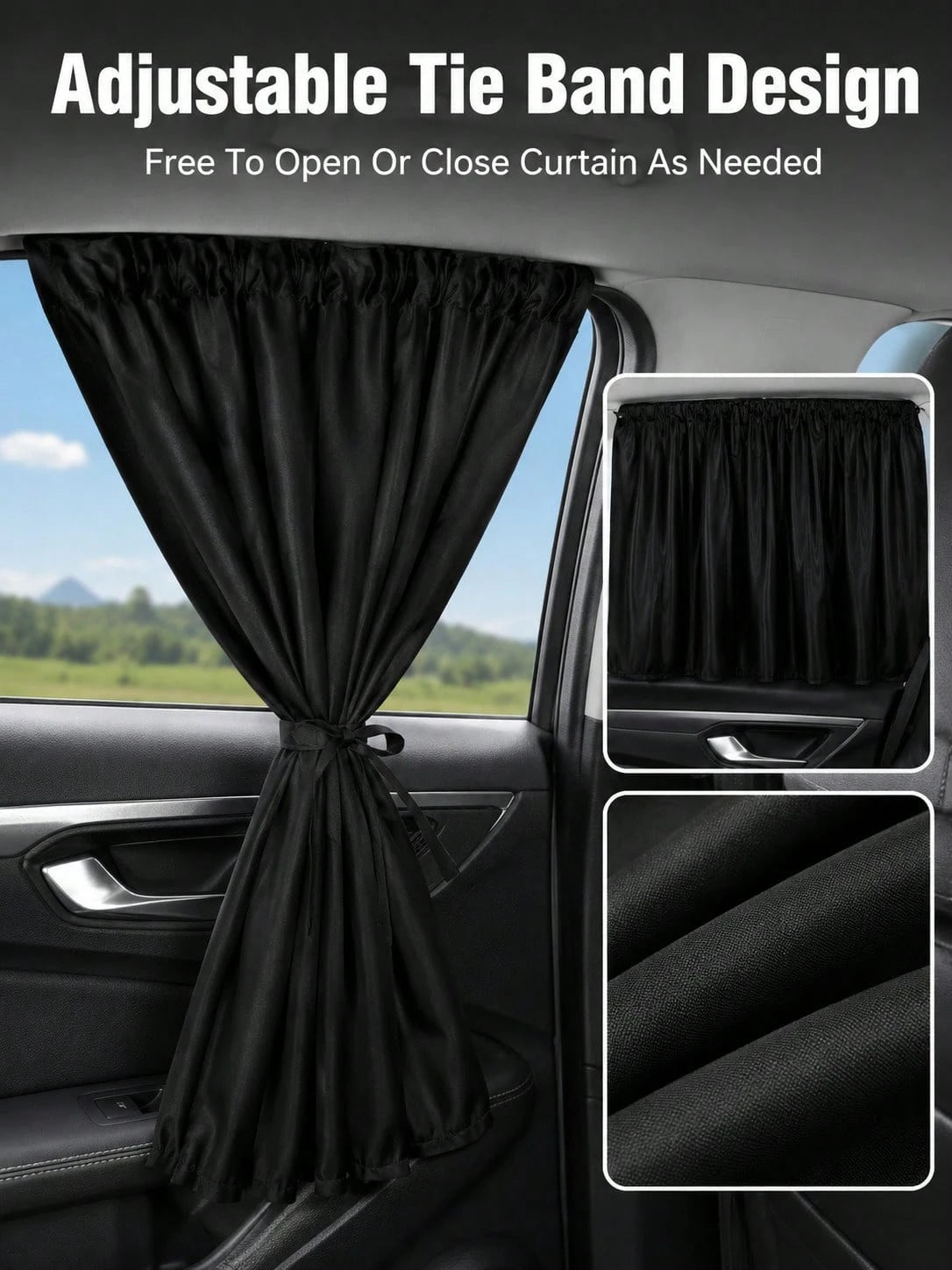 1/4pcs Ull Car Privacy Partition Curtain + Side Window Curtain Set, 95% Blackout UV Protection Rear Seat Partition Curtain, Easy Install Black Sunshade Vehicle Privacy Window Curtain Set