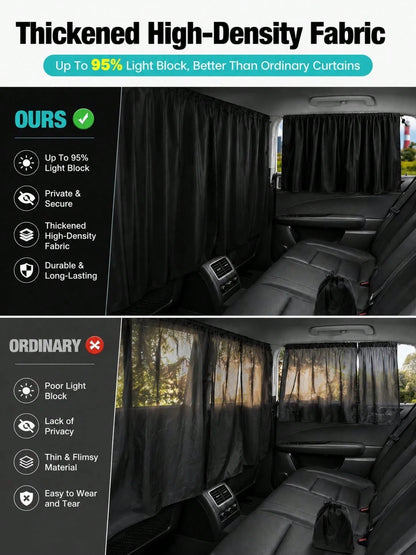 1/4pcs Ull Car Privacy Partition Curtain + Side Window Curtain Set, 95% Blackout UV Protection Rear Seat Partition Curtain, Easy Install Black Sunshade Vehicle Privacy Window Curtain Set