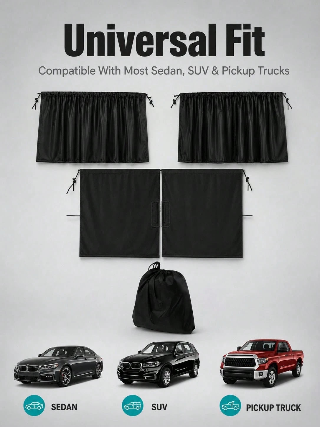 1/4pcs Ull Car Privacy Partition Curtain + Side Window Curtain Set, 95% Blackout UV Protection Rear Seat Partition Curtain, Easy Install Black Sunshade Vehicle Privacy Window Curtain Set