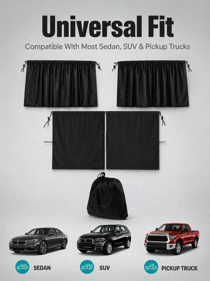1/4pcs Ull Car Privacy Partition Curtain + Side Window Curtain Set, 95% Blackout UV Protection Rear Seat Partition Curtain, Easy Install Black Sunshade Vehicle Privacy Window Curtain Set