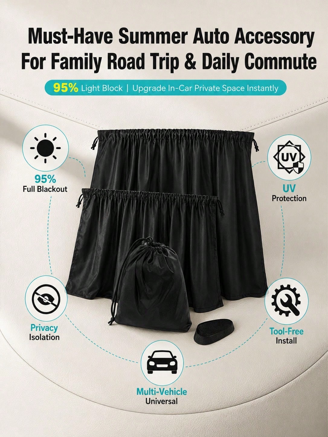 1/4pcs Ull Car Privacy Partition Curtain + Side Window Curtain Set, 95% Blackout UV Protection Rear Seat Partition Curtain, Easy Install Black Sunshade Vehicle Privacy Window Curtain Set