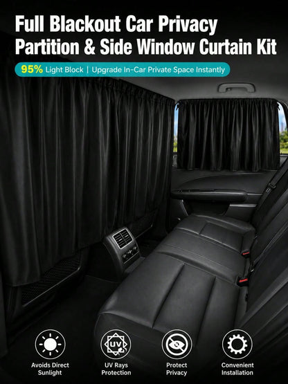 1/4pcs Ull Car Privacy Partition Curtain + Side Window Curtain Set, 95% Blackout UV Protection Rear Seat Partition Curtain, Easy Install Black Sunshade Vehicle Privacy Window Curtain Set