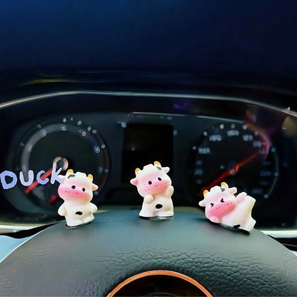 1/6/7pcs Cute Mini Cow Car Decor, Resin Healing Animal Figurines, Dashboard Ornament, Adorable Small Decor, Desk Decoration, Suitable For Car Interior, Desk, Home, Micro Landscape, Back To School, Gif
