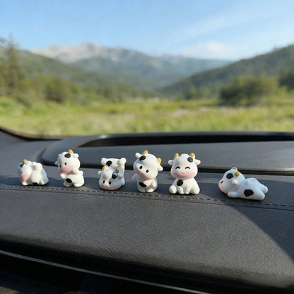 1/6/7pcs Cute Mini Cow Car Decor, Resin Healing Animal Figurines, Dashboard Ornament, Adorable Small Decor, Desk Decoration, Suitable For Car Interior, Desk, Home, Micro Landscape, Back To School, Gif