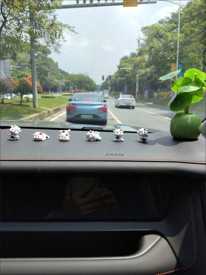1/6/7pcs Cute Mini Cow Car Decor, Resin Healing Animal Figurines, Dashboard Ornament, Adorable Small Decor, Desk Decoration, Suitable For Car Interior, Desk, Home, Micro Landscape, Back To School, Gif