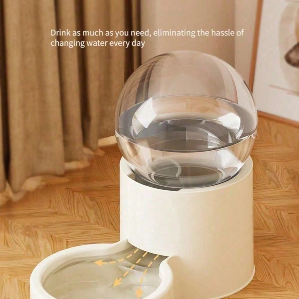 1 Automatic Cat Feeder And Water Dispenser With Gravity Feed System- Modern White Design Featuring A Transparent Dome Lid And Spill-Proof Bowls- Battery-Free Automatic Pet Food Dispenser For Easy Fe
