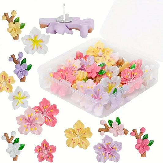 1 Box 10pcs/20pcs/30pcs Pink Floral Push Pins- Decorative Cartoon Flower Thumbtacks For Cork Boards, Photos, Wall Maps & School Supplies