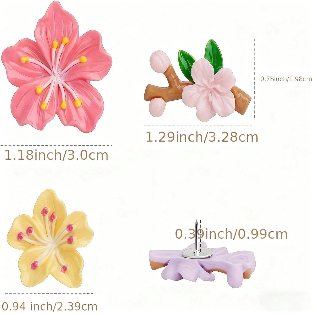 1 Box 10pcs/20pcs/30pcs Pink Floral Push Pins- Decorative Cartoon Flower Thumbtacks For Cork Boards, Photos, Wall Maps & School Supplies