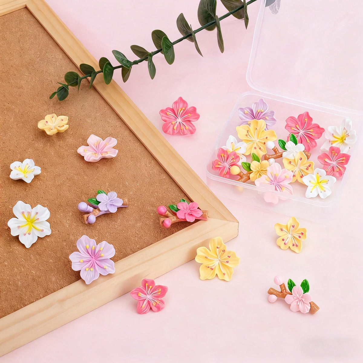 1 Box 10pcs/20pcs/30pcs Pink Floral Push Pins- Decorative Cartoon Flower Thumbtacks For Cork Boards, Photos, Wall Maps & School Supplies