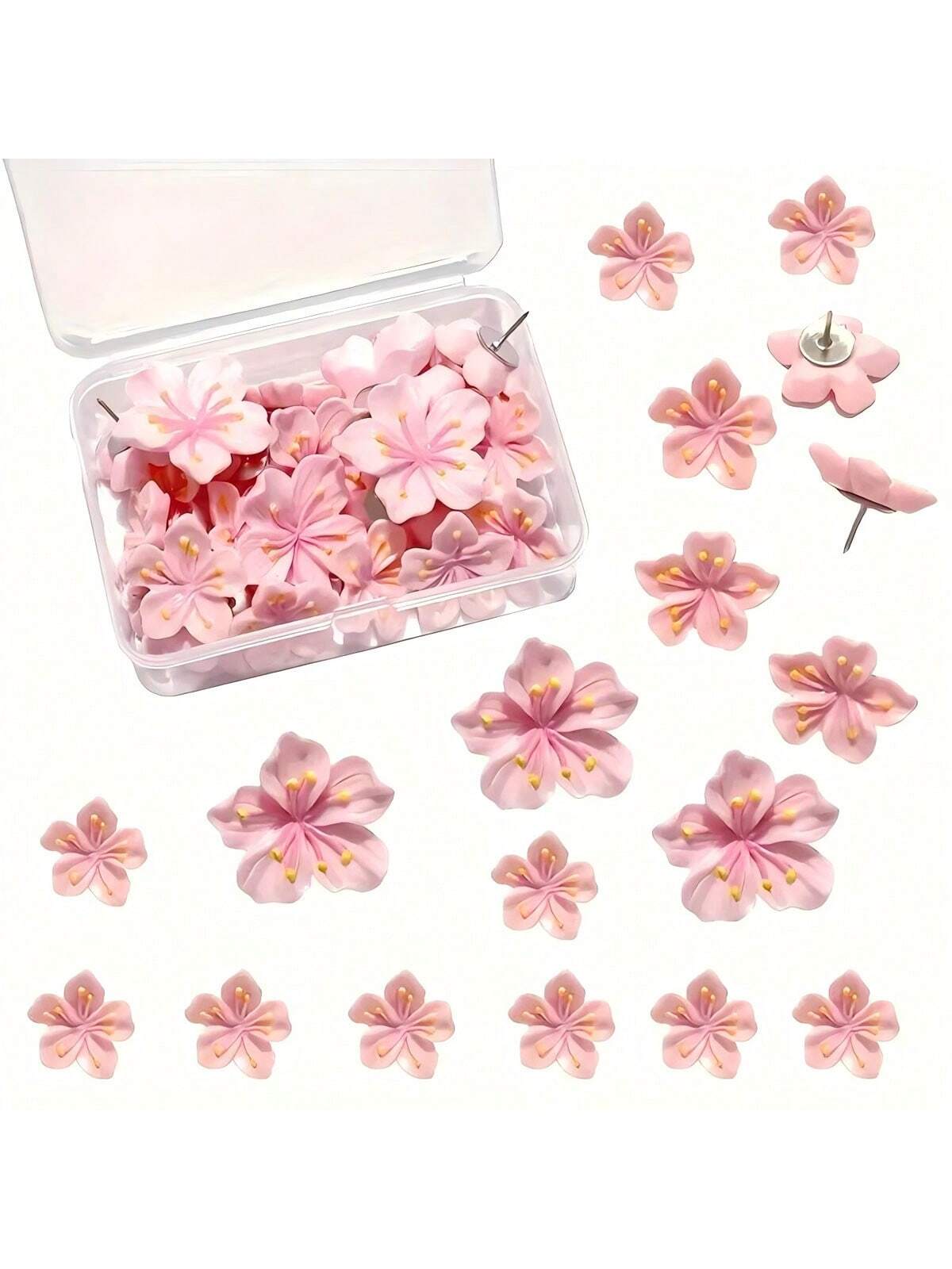 1 Box 10pcs/20pcs/30pcs Pink Floral Push Pins- Decorative Cartoon Flower Thumbtacks For Cork Boards, Photos, Wall Maps & School Supplies