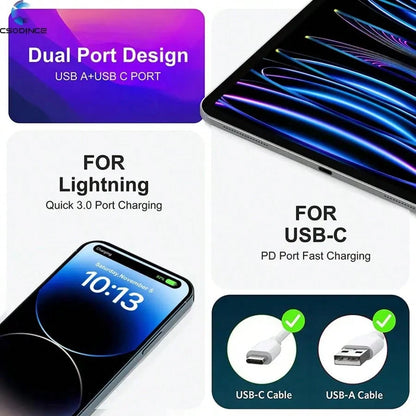 1 Charger, Fast Charger 4 Ports [1xUSB-C+3xUSB-A]| PD3.0 And QC3.0 20W Smart Charging, Supports Multiple Devices To Meet Home Charging Needs, And Office Desktop Mobile Phone Charger Multi-Port Versio