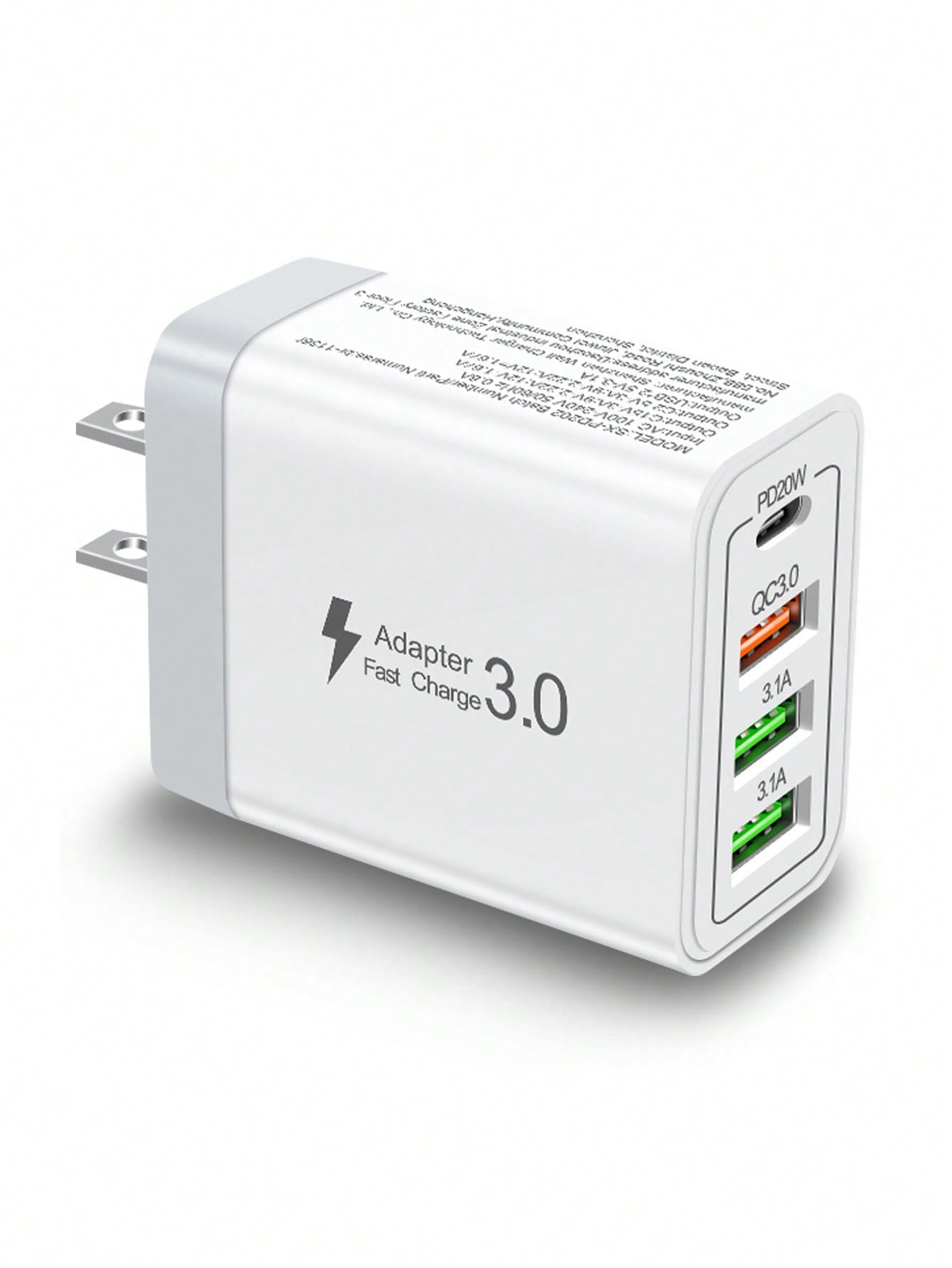 1 Charger, Fast Charger 4 Ports [1xUSB-C+3xUSB-A]| PD3.0 And QC3.0 20W Smart Charging, Supports Multiple Devices To Meet Home Charging Needs, And Office Desktop Mobile Phone Charger Multi-Port Versio