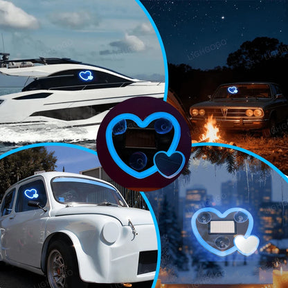 1 Item, Car Neon Double Heart-Shaped Light| Solar LED Car Window Light, 5V Working Voltage, Universal Type, Suitable For Illuminated Signs Or Nameplates, Car Ambient Decoration