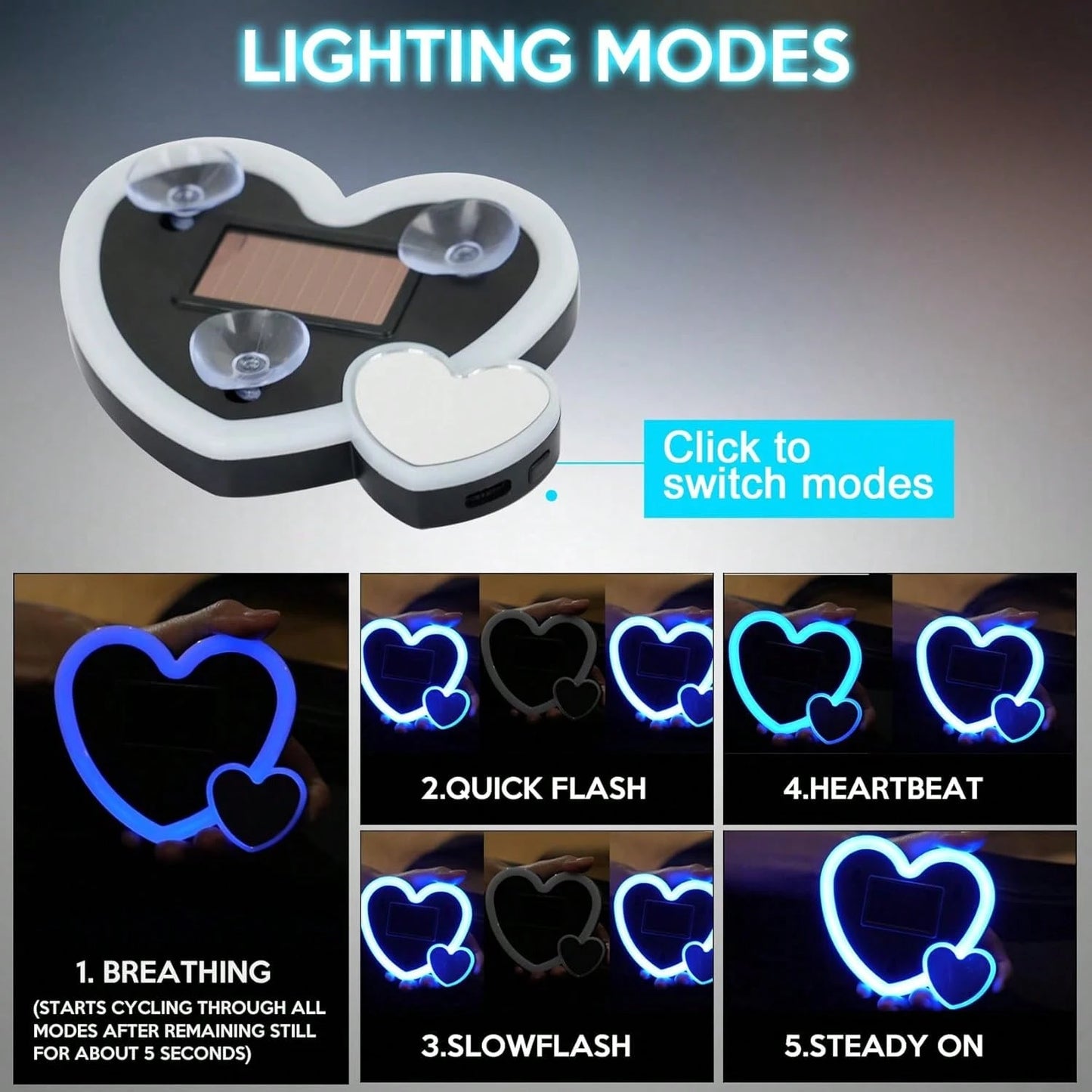 1 Item, Car Neon Double Heart-Shaped Light| Solar LED Car Window Light, 5V Working Voltage, Universal Type, Suitable For Illuminated Signs Or Nameplates, Car Ambient Decoration