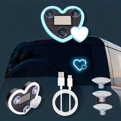 1 Item, Car Neon Double Heart-Shaped Light| Solar LED Car Window Light, 5V Working Voltage, Universal Type, Suitable For Illuminated Signs Or Nameplates, Car Ambient Decoration