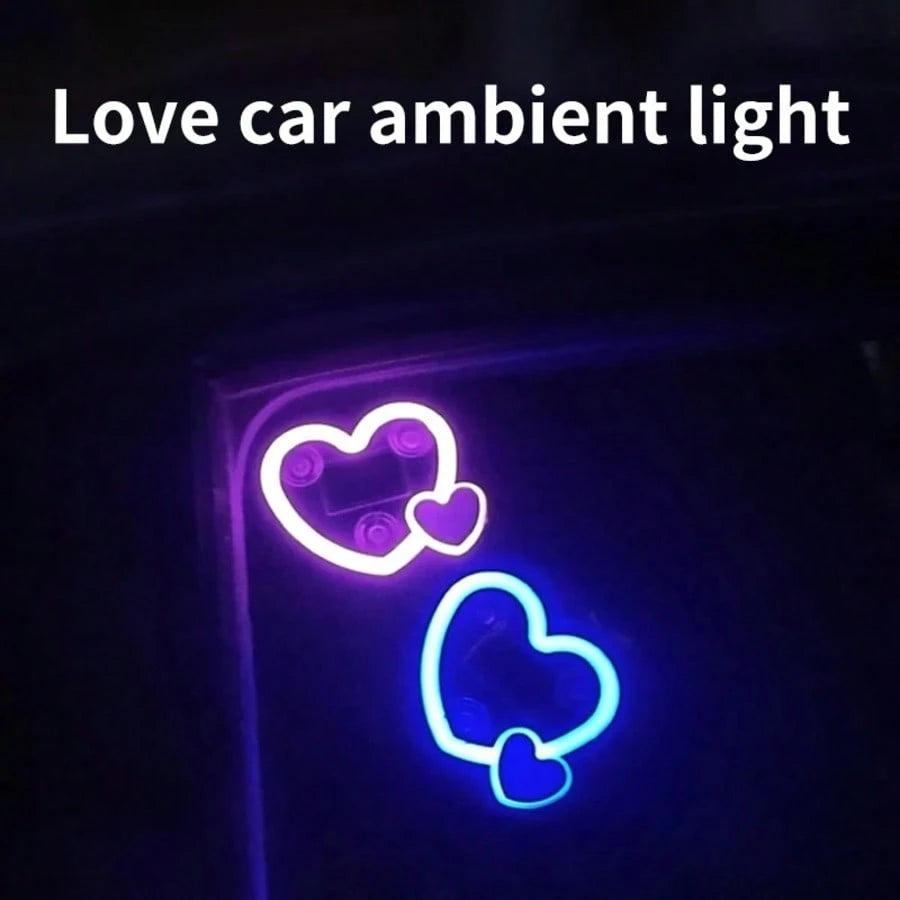 1 Item, Car Neon Double Heart-Shaped Light| Solar LED Car Window Light, 5V Working Voltage, Universal Type, Suitable For Illuminated Signs Or Nameplates, Car Ambient Decoration