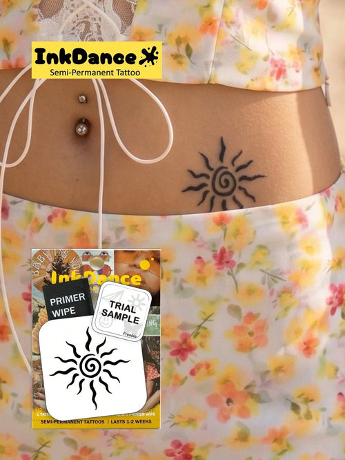 1 Kit " Spiral Sun" New Technology Tattoo Sticker, Semi-Permanent, Boho, Bold, Y2K, Temporary Tattoo, Fake Tattoo, Waterproof & Long-Lasting Realistic Design, Plant-Based Formula, InkDance, Ink Dance