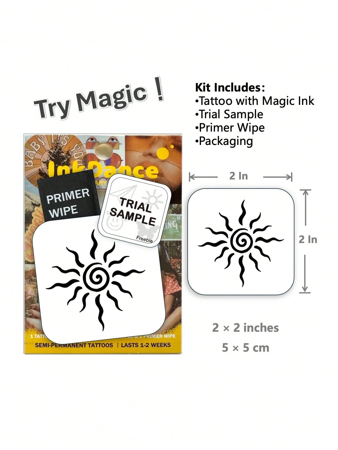 1 Kit " Spiral Sun" New Technology Tattoo Sticker, Semi-Permanent, Boho, Bold, Y2K, Temporary Tattoo, Fake Tattoo, Waterproof & Long-Lasting Realistic Design, Plant-Based Formula, InkDance, Ink Dance